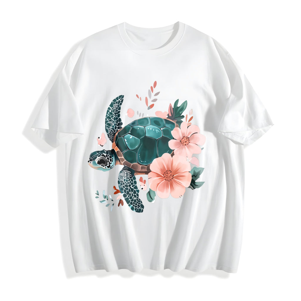 Floral Turtle & Peach Blossom - Stretch Cotton T-Shirt product image 2