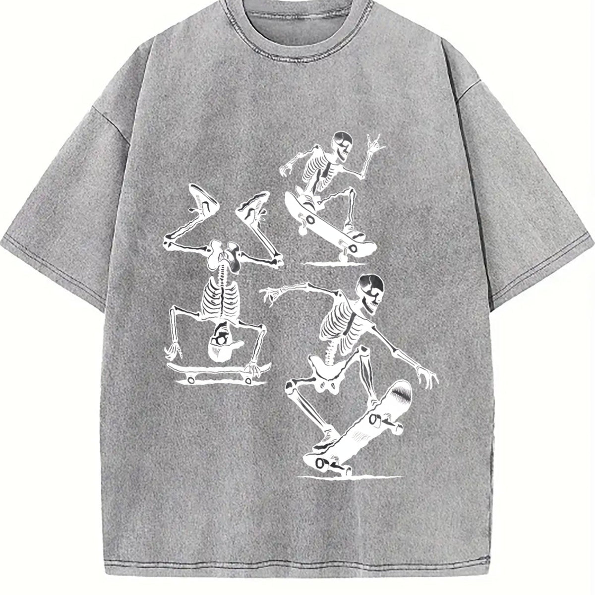 3 Skeletons Skateboarding 90s Vintage Washed T-Shirt product image 5