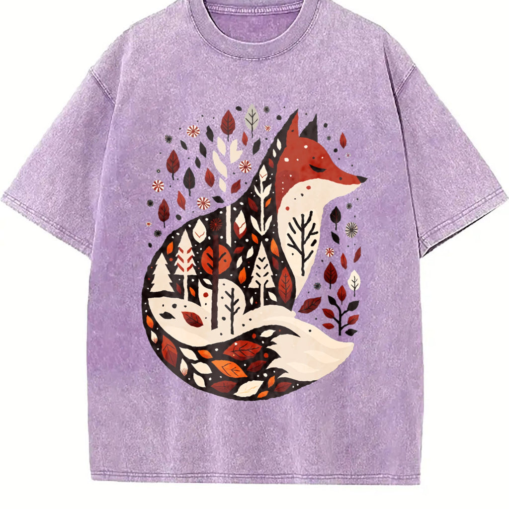 Folk Art Bohemian Fox And Tree Summer Vintage Washed T-Shirt product image 6