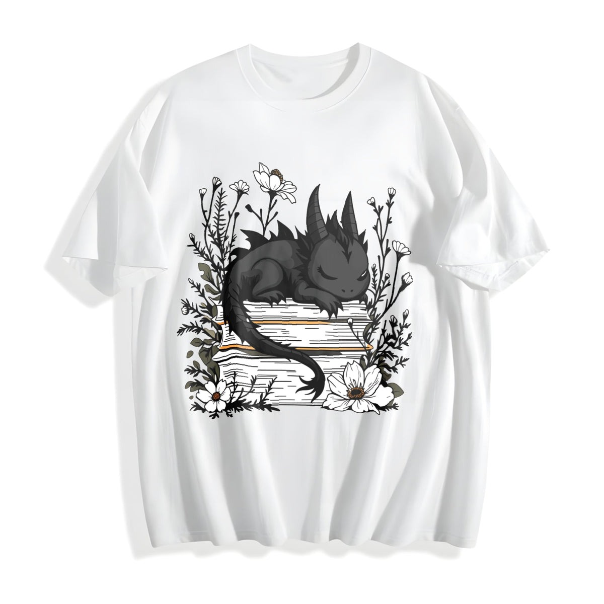 Inspired - Whimsical Black Dragon & Floral Book Cotton product image 2