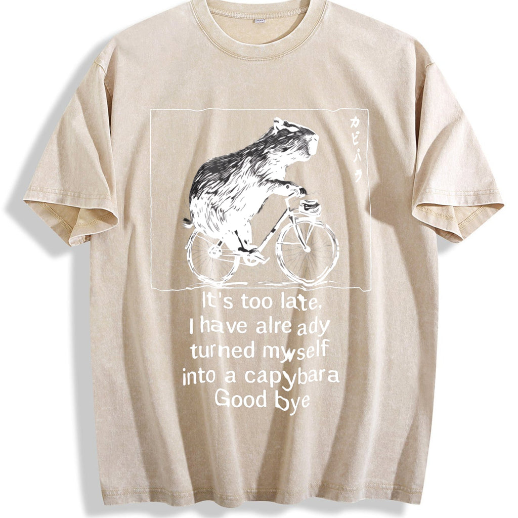 Funny Capybara Riding A Bicycle Vintage Washed T-Shirt product image 1