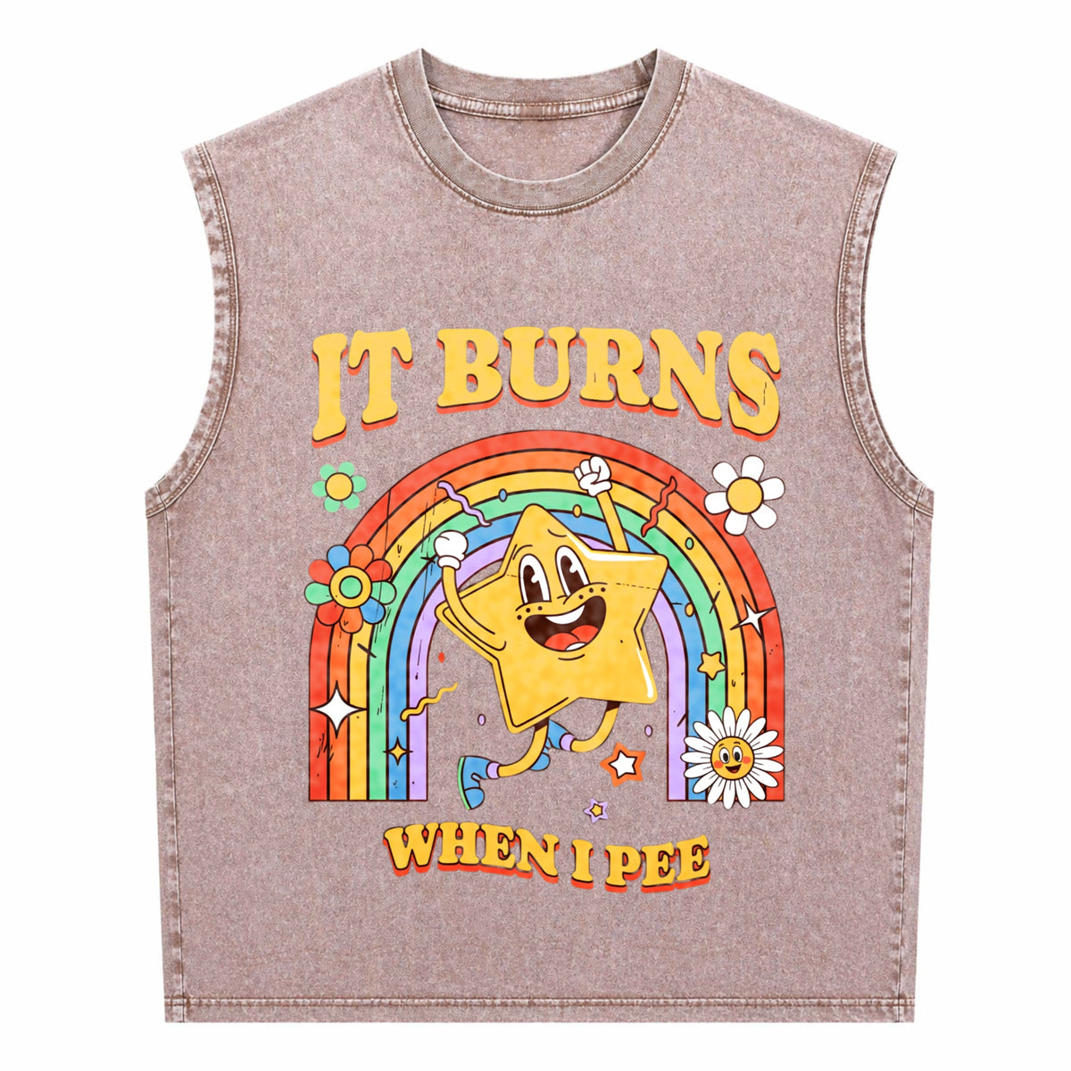 Funny Saying It Burns When I Pee Sarcastic Men's Washed Tank Top