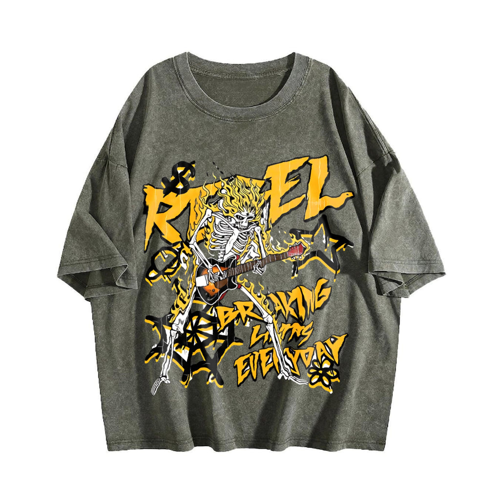 Faded Pure A Flame Skull 'rebel' Rock Vintage Washed T-Shirt product image 4