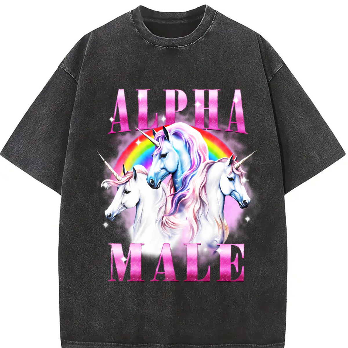Alpha Male Unicorn Ironic 90s Vintage Washed T-Shirt product image 2