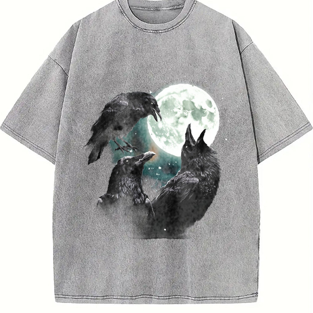 Raven Howling To Moon Vintage Washed T-Shirt product image 5