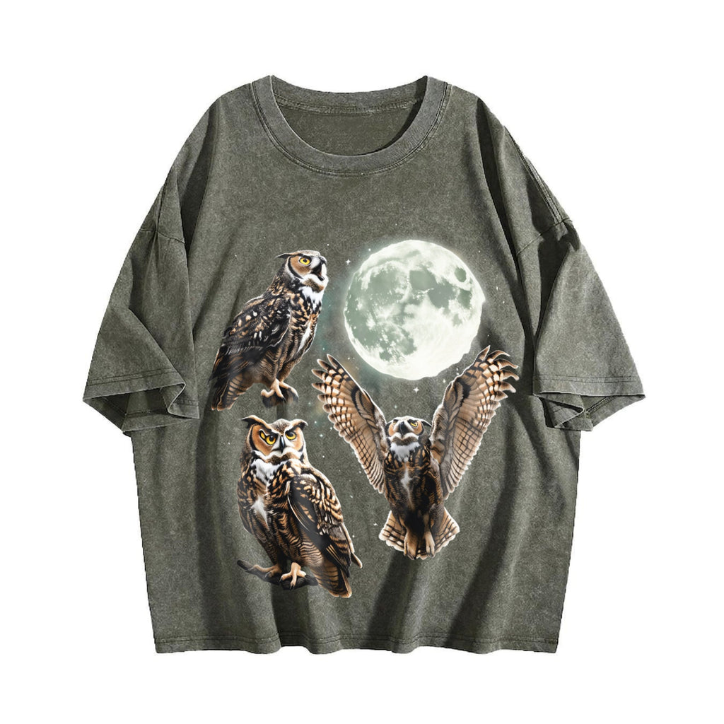 Owl Howling At Moon 90s Vintage Washed T-Shirt product image 4
