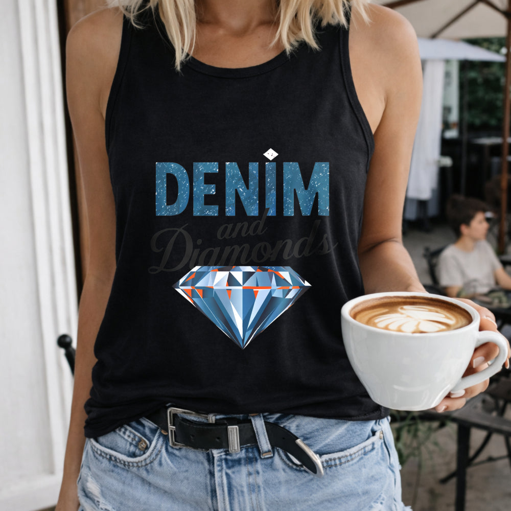 A With The Letters 'denim' And Diamond Women's Tank Top