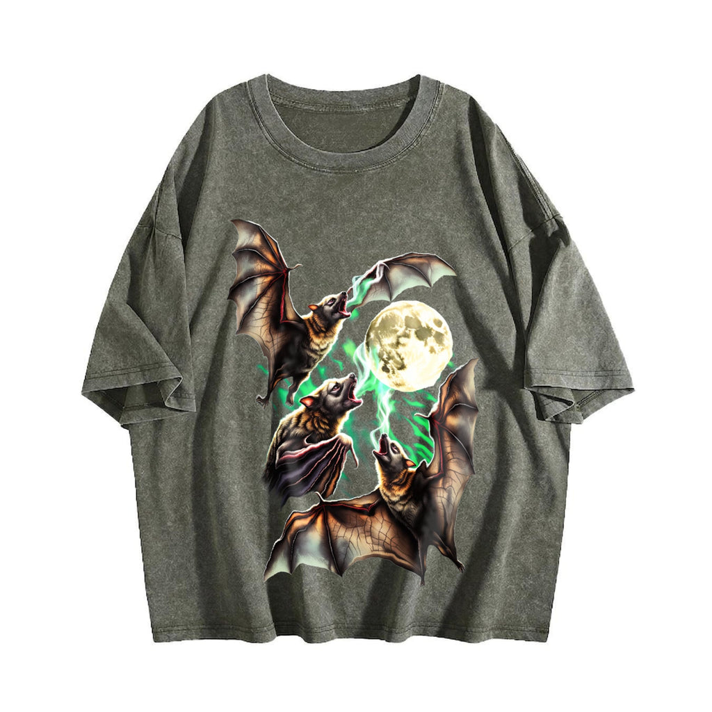 Bats Howling To Moon 90s Vintage Washed T-Shirt product image 4