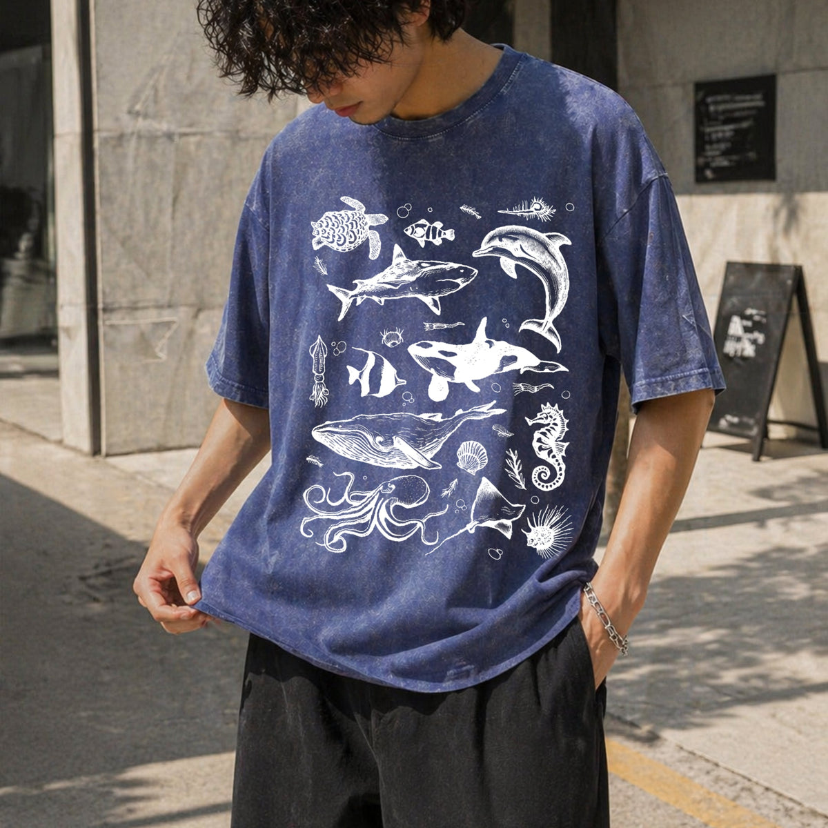 Sea Animal Tattoo Vintage Washed T-Shirt product image 8