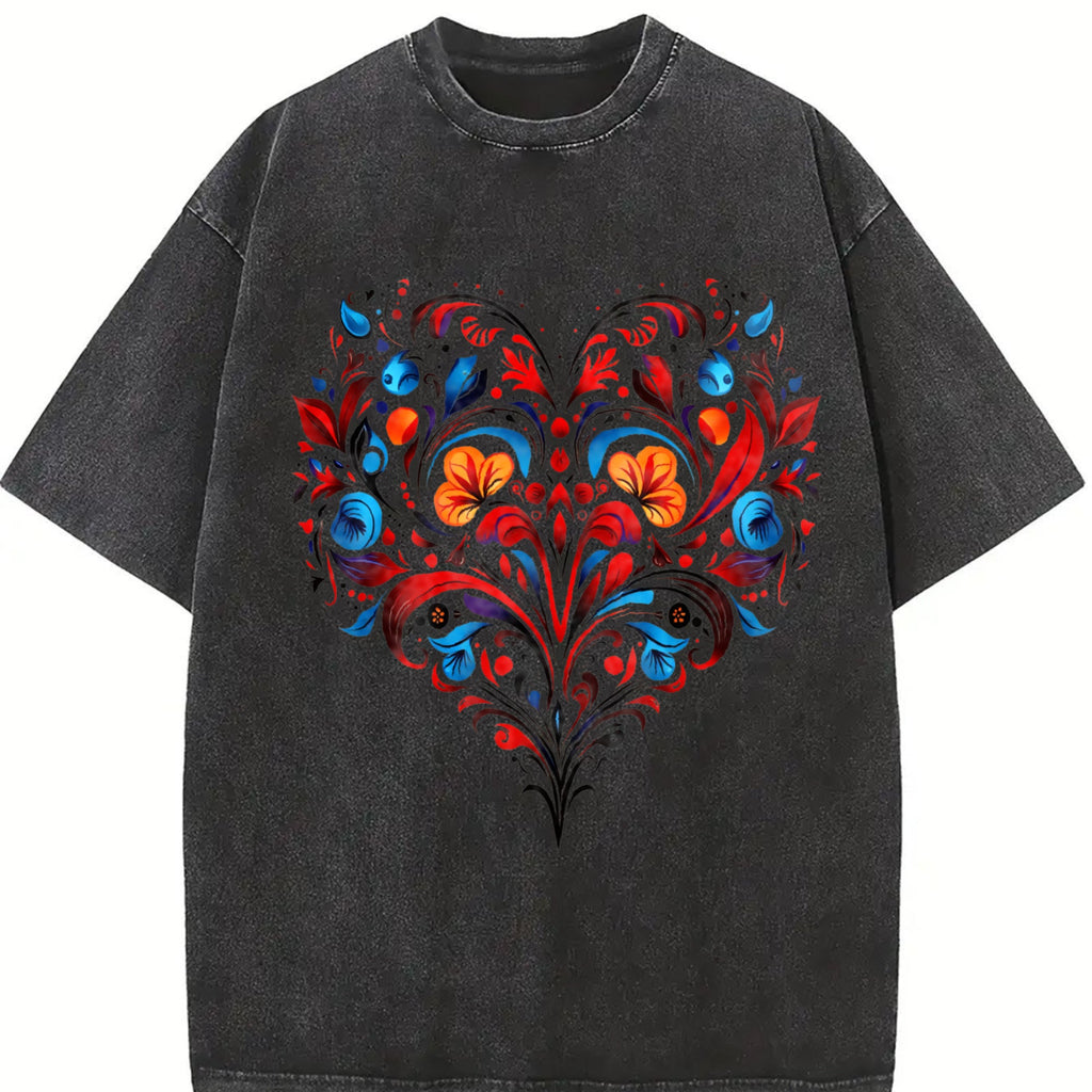 Bohemian Folk Art - Heart & Leaf Vintage Washed T-Shirt product image 2