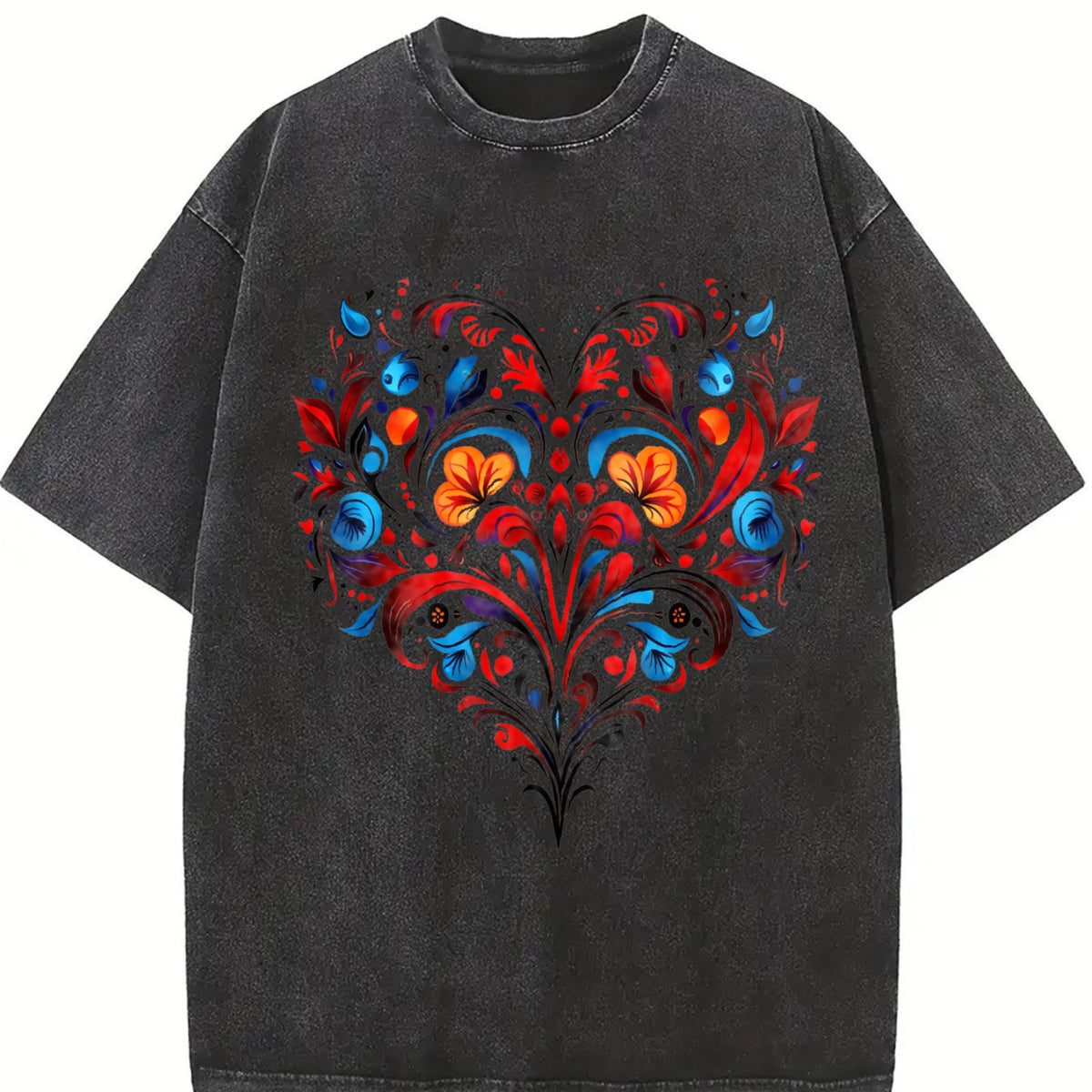 Bohemian Folk Art - Heart & Leaf Vintage Washed T-Shirt product image 2