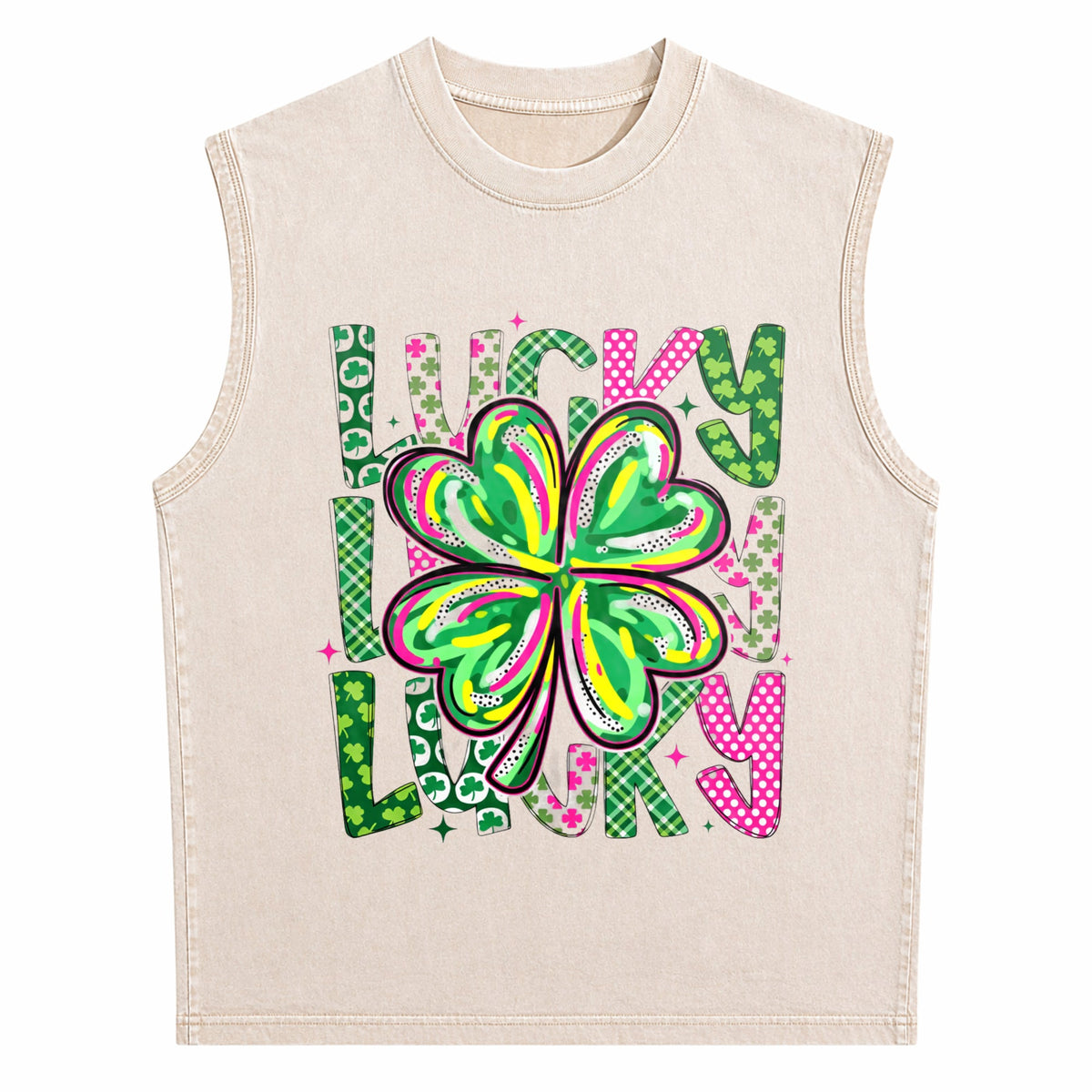 Lucky Shamrock St Patrick's Day Men's Washed Tank Top