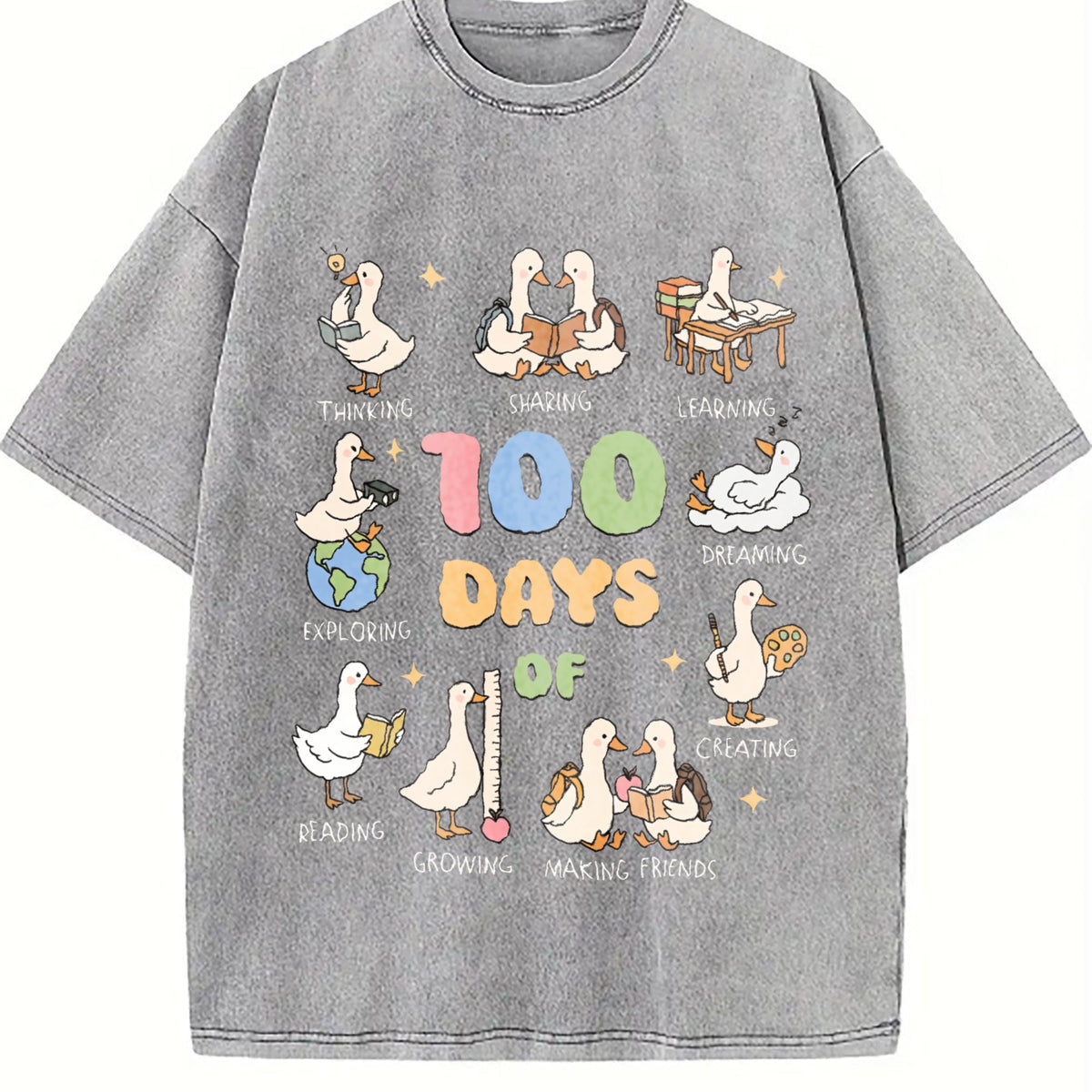 100 Days Of School Goose Teacher Vintage Washed T-Shirt product image 4