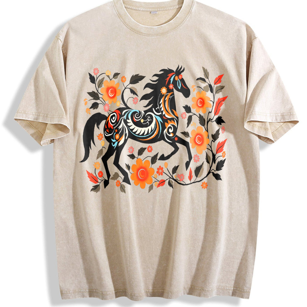 Bohemian Floral & Black Horse - -inspired Vintage Washed product image 1