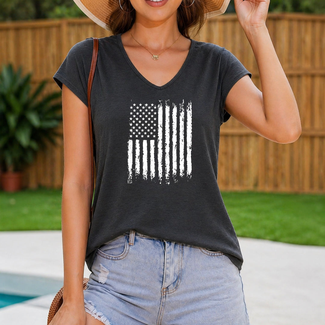 Distressed Black American Flag Women's V-Neck Tank Top