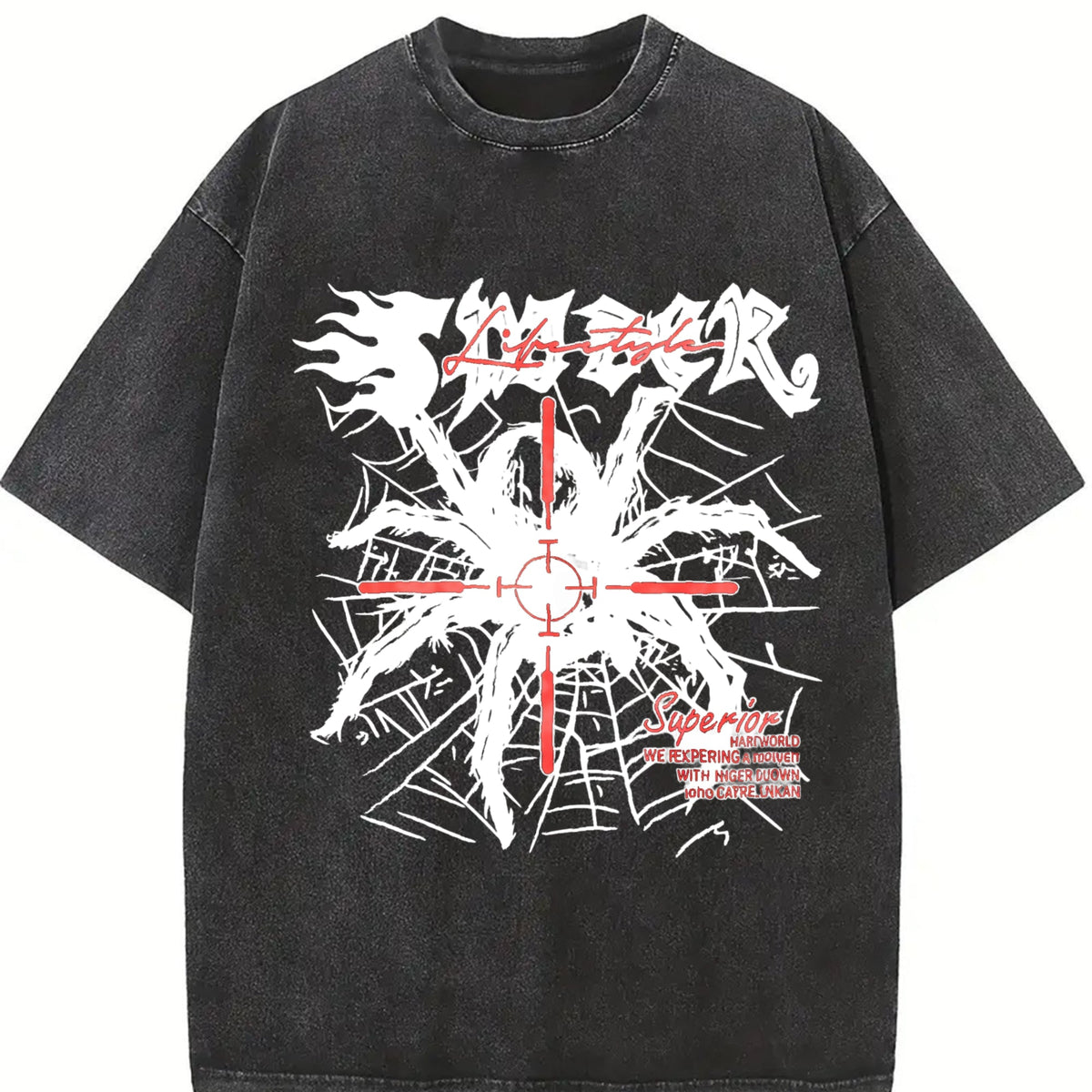 Spider With Black & Red Gothic Vintage Washed T-Shirt product image 2