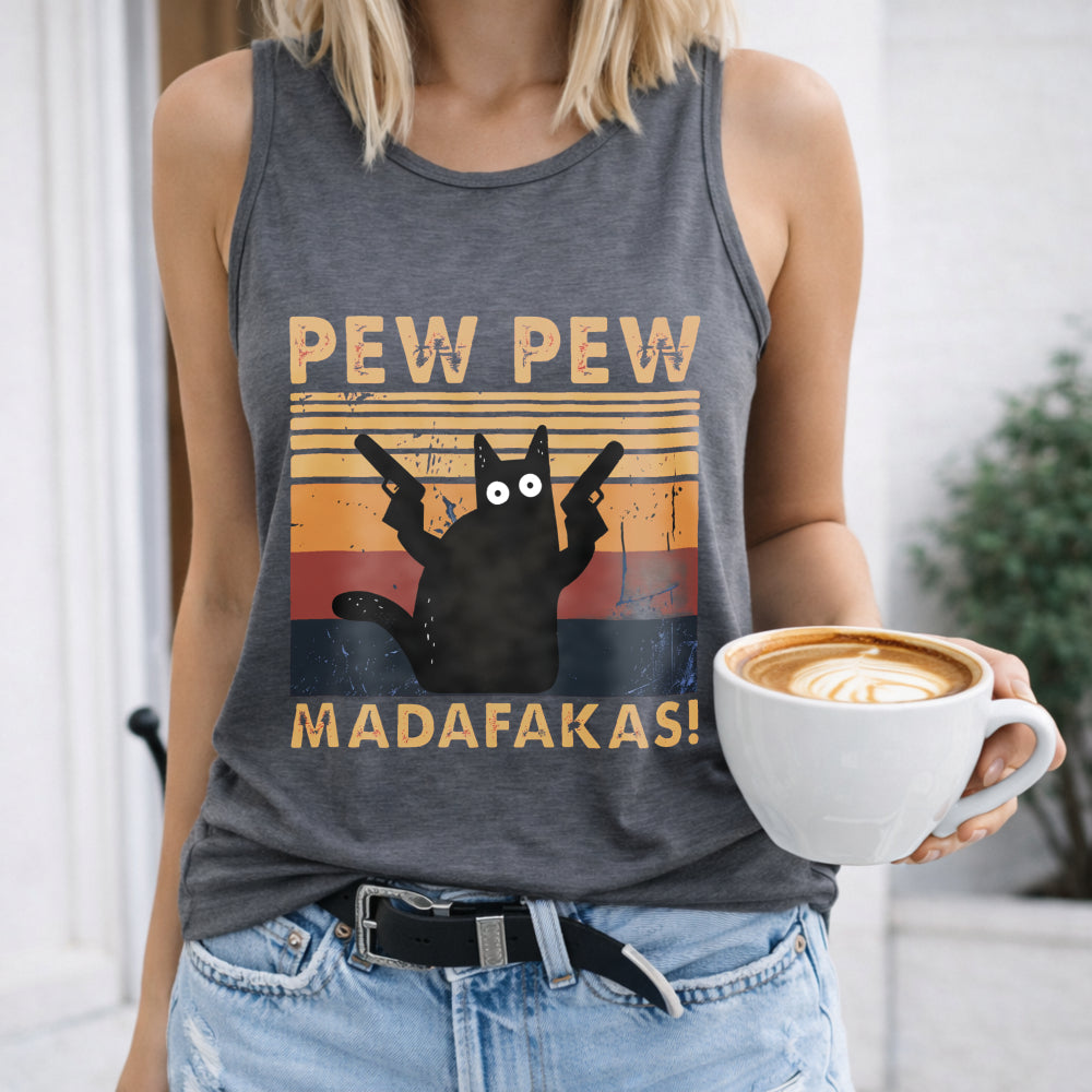 Paw Paw Letter & Cartoon Cat Abstract Women's Tank Top
