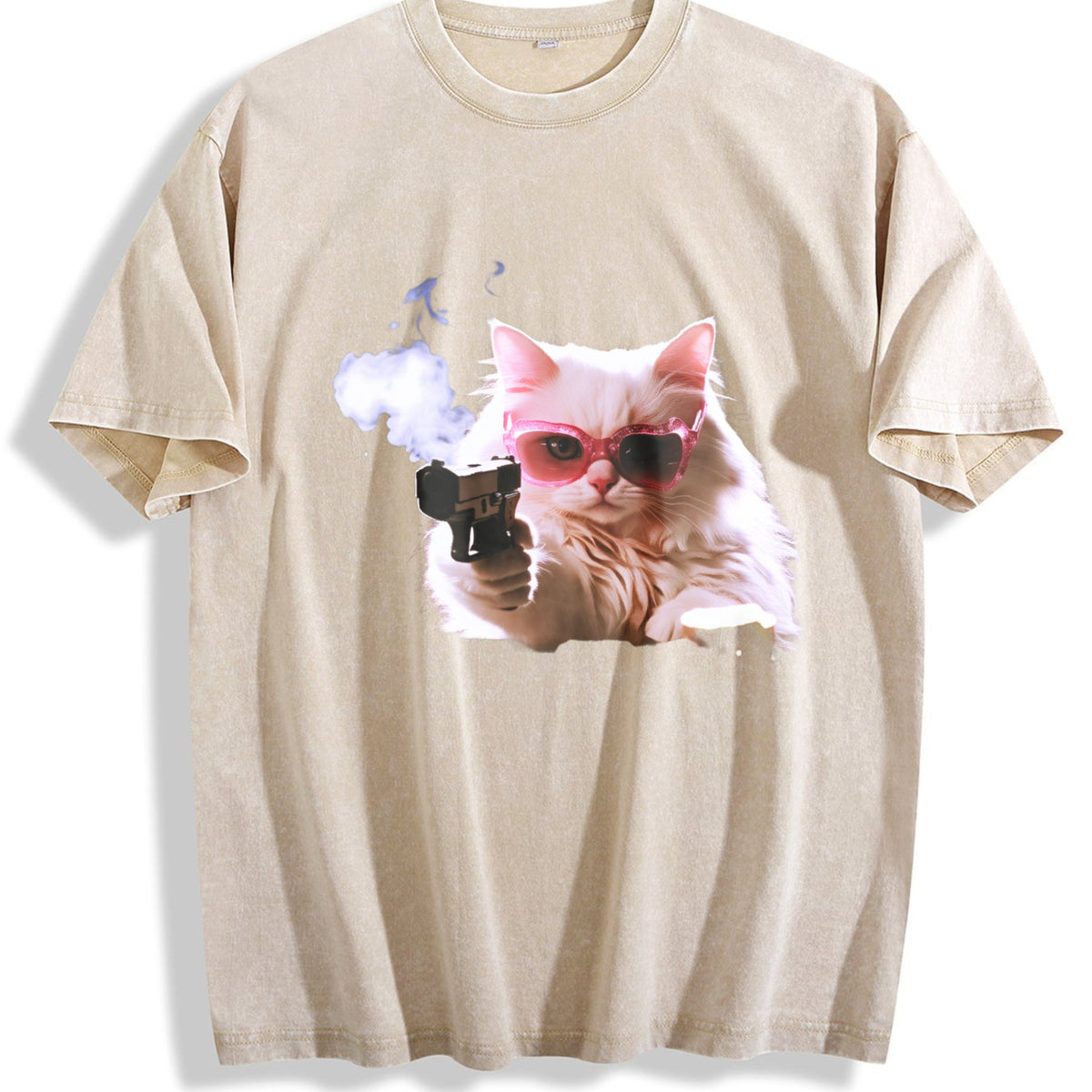 1pcscute Cat Funny T-shirtmen's Vintage Washed T-Shirt product image 1