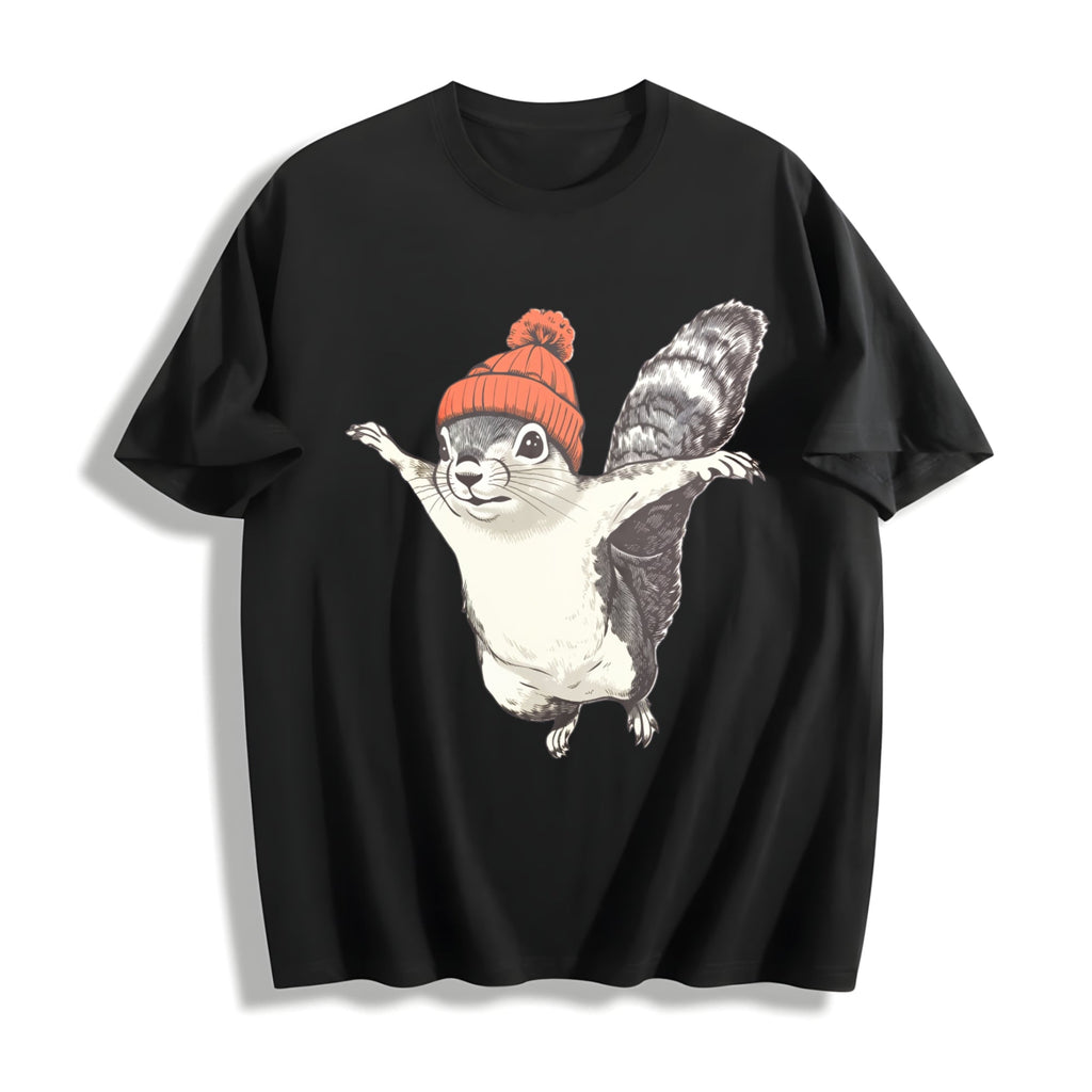 Winter Squirrel Short-sleeved With Orange Yarn Hat Cotton T-Shirt