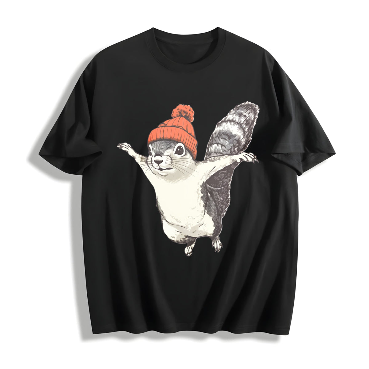 Winter Squirrel Short-sleeved With Orange Yarn Hat Cotton T-Shirt