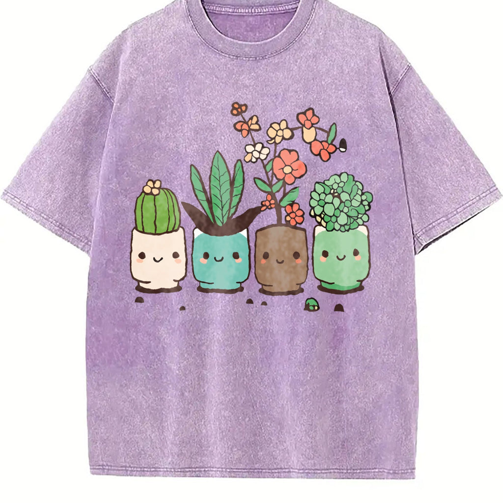 Cute Cartoon Potted Plant Vintage Washed T-Shirt product image 6