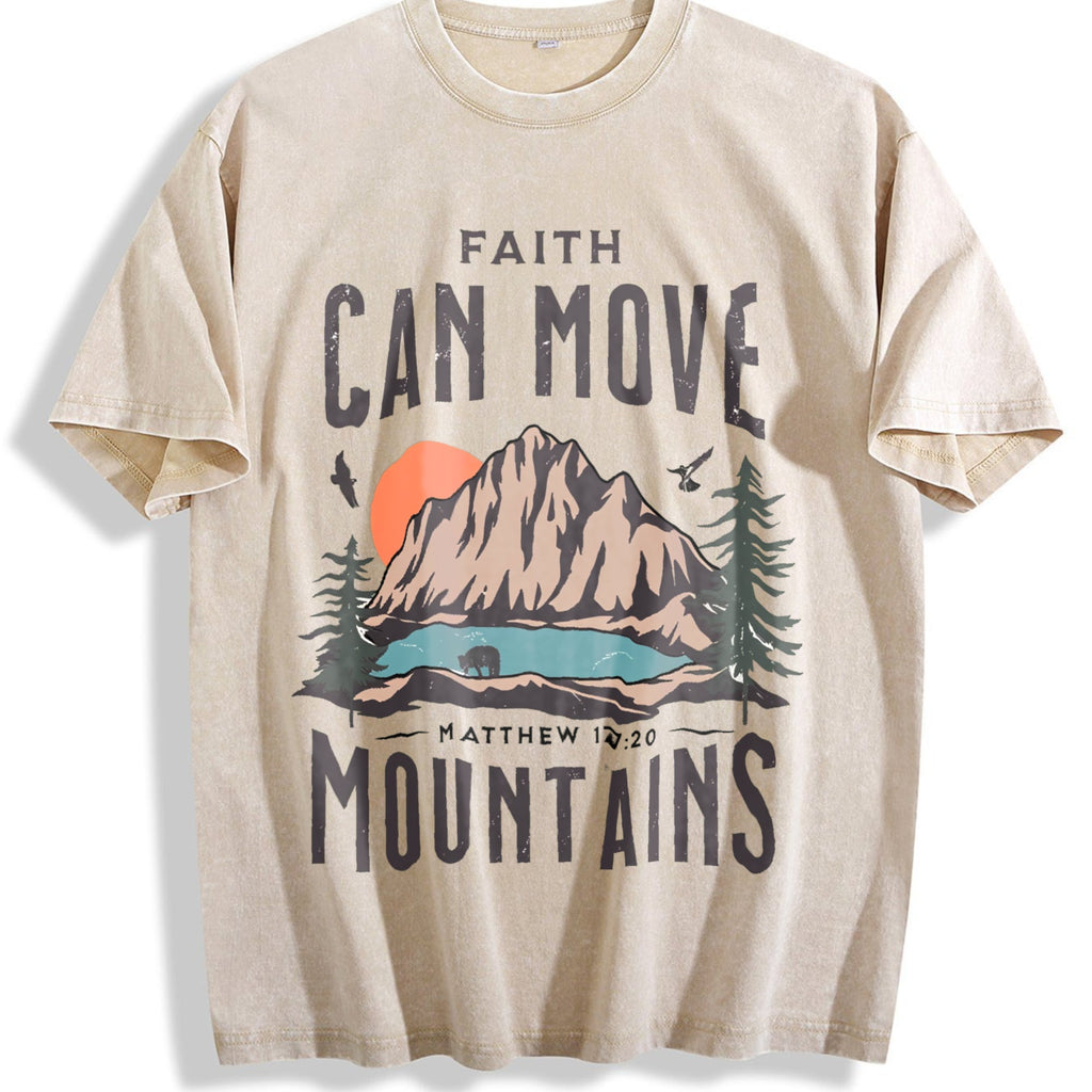 Scenery And Letter One-piece Summer Vintage Washed T-Shirt product image 1