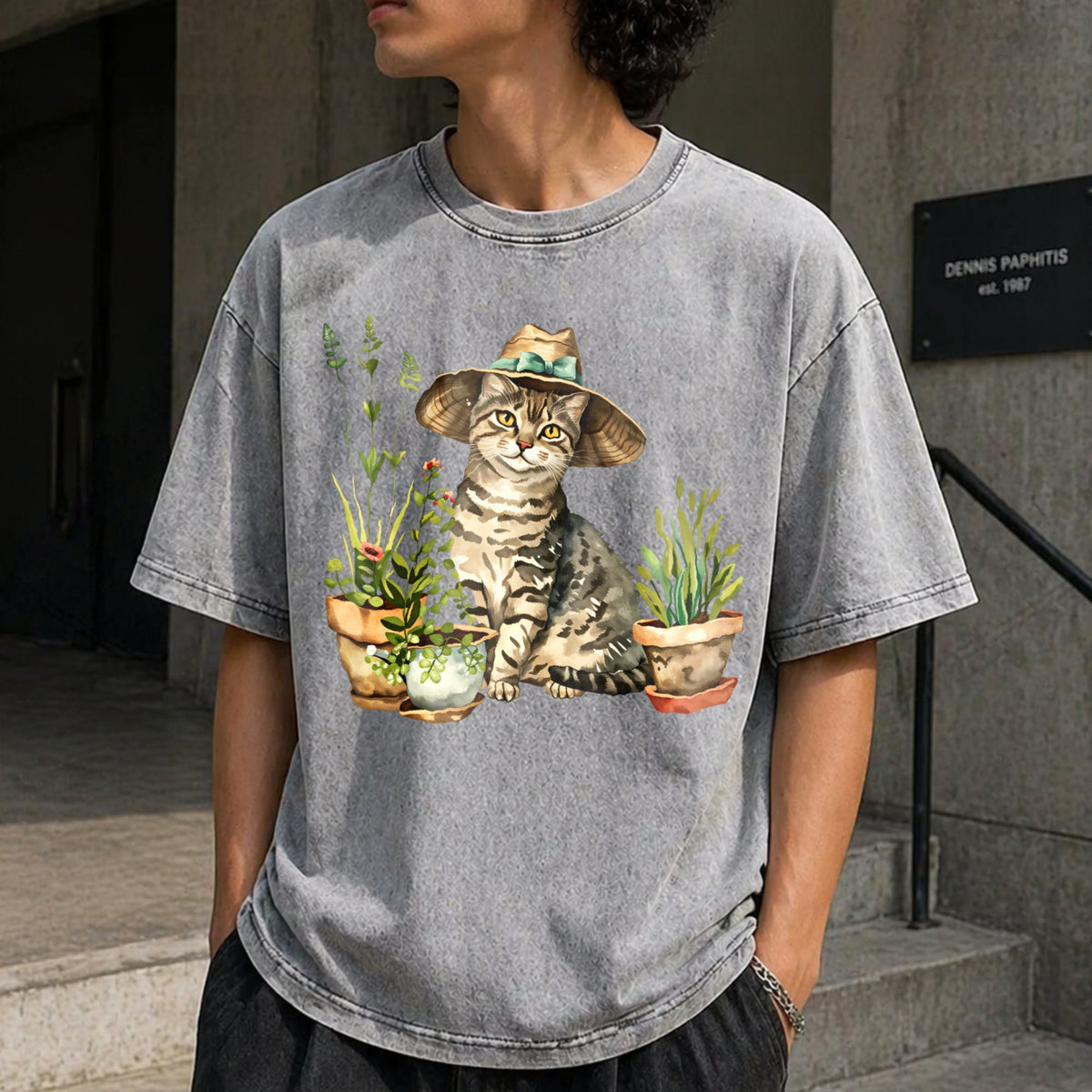 Cat And Plant Vintage Washed T-Shirt product image 5