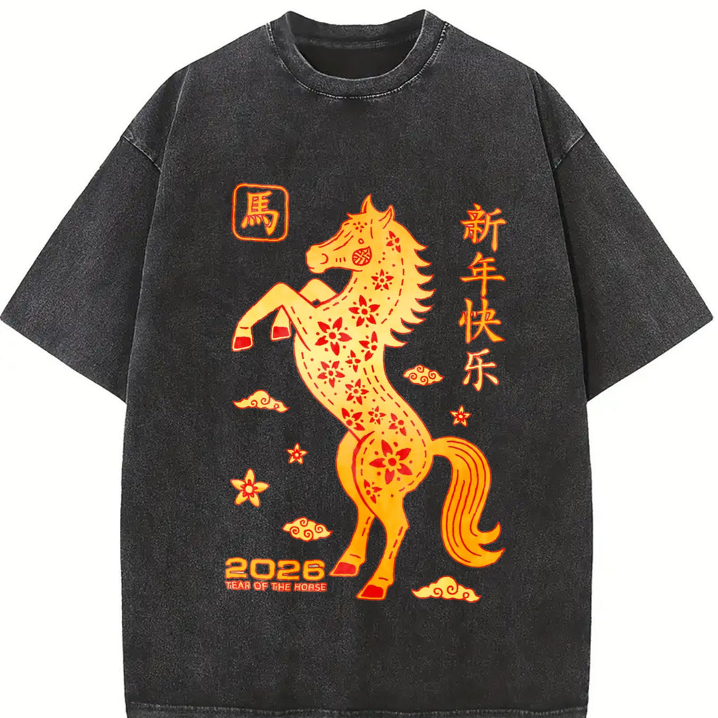 Golden Paper Cut Horse With Red Floral Vintage Washed product image 2