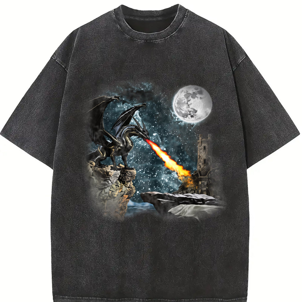 Dragon Castle Dark Art Vintage Washed T-Shirt product image 2