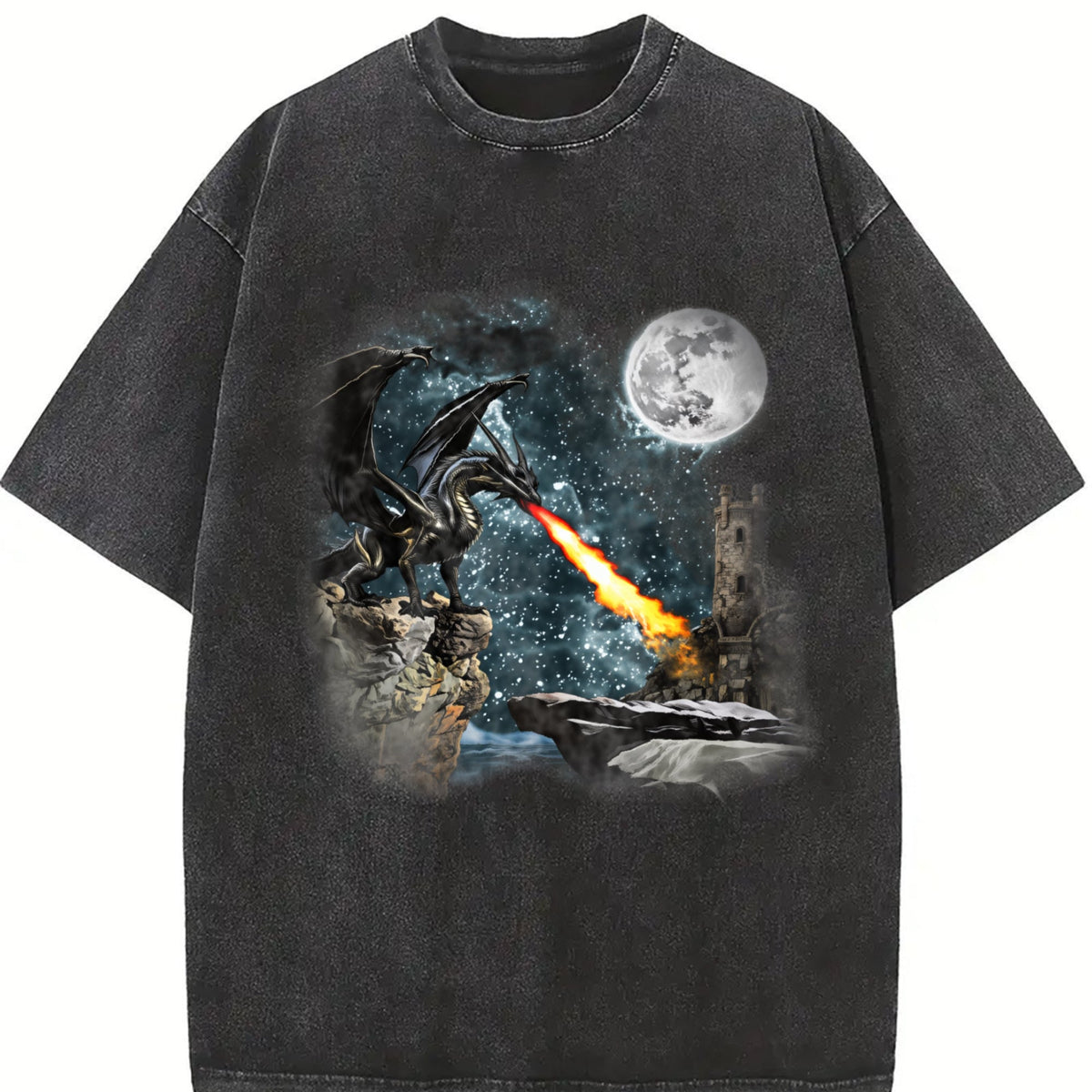 Dragon Castle Dark Art Vintage Washed T-Shirt product image 2