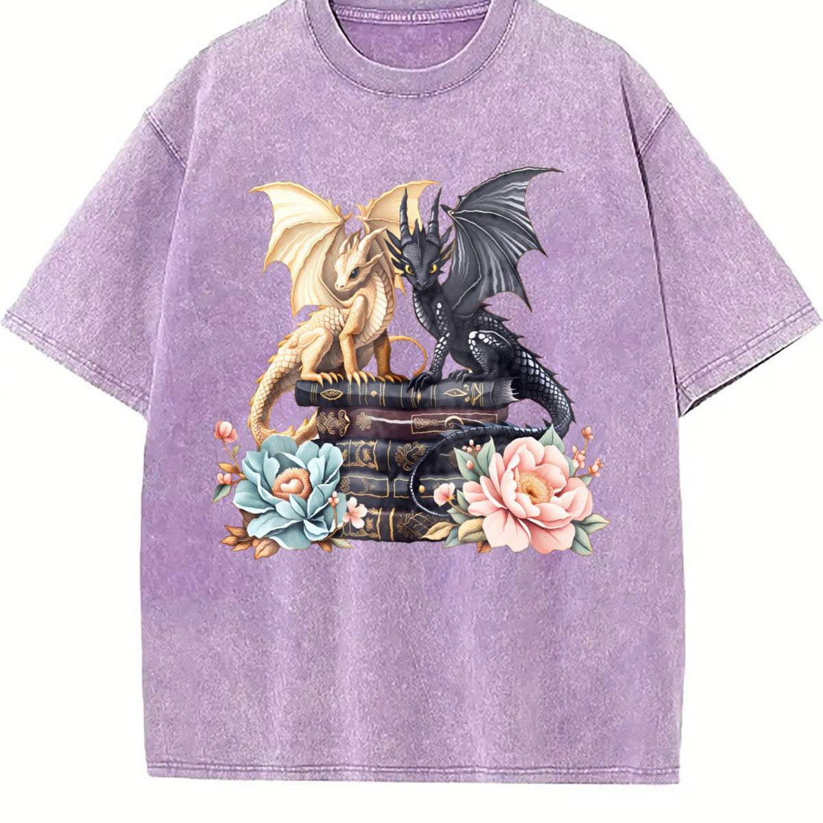 Dragon Book Stack with Flowers Vintage Washed T-Shirt product image 6