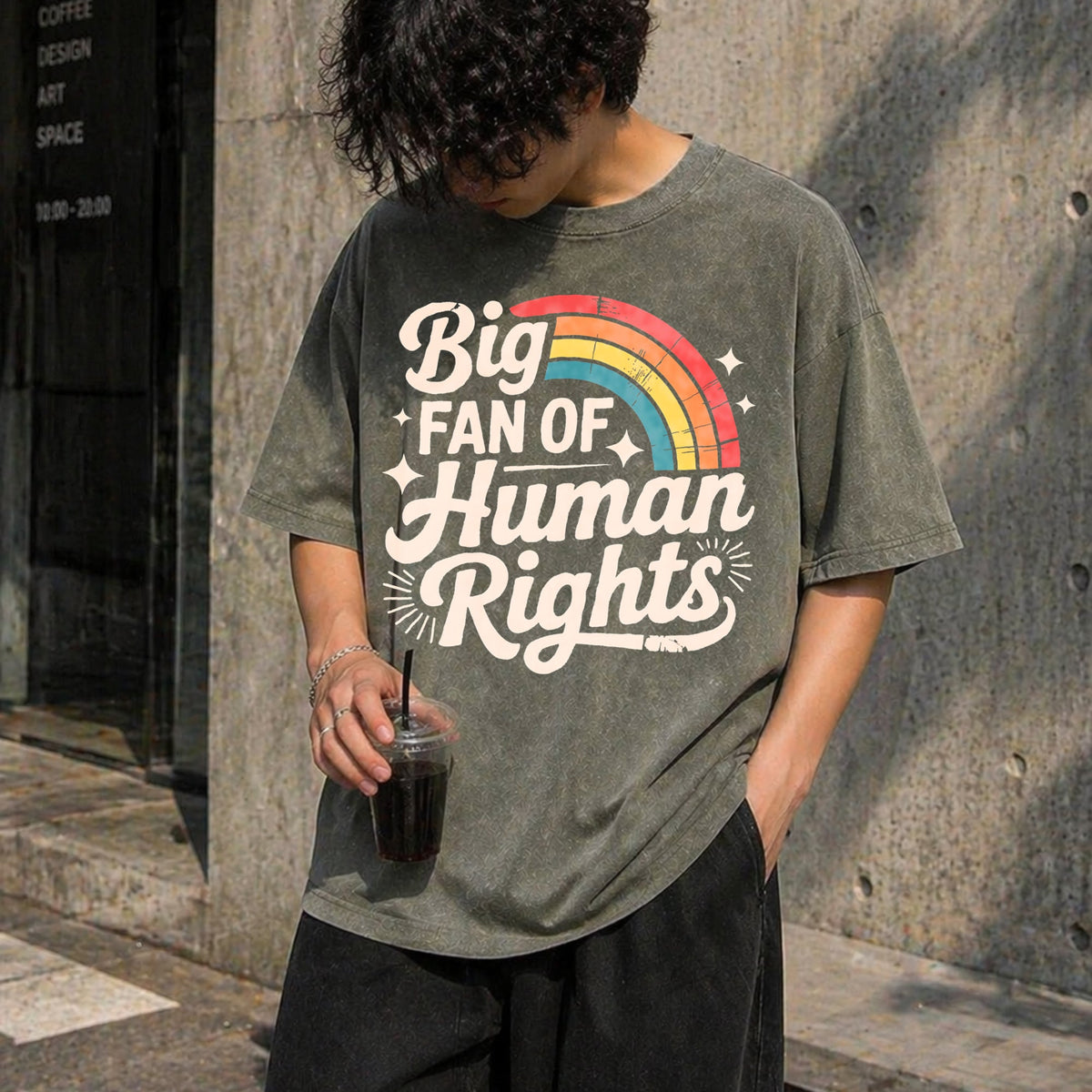 Big Fan Of Human Rights - Rainbow Vintage Washed T-Shirt product image 4