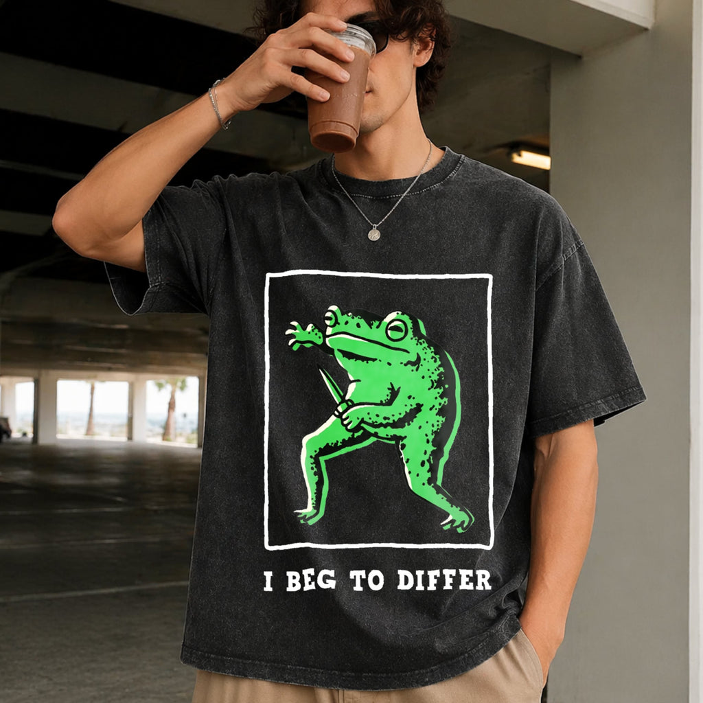 I Disagree Batik With Green Frog Vintage Washed T-Shirt product image 2