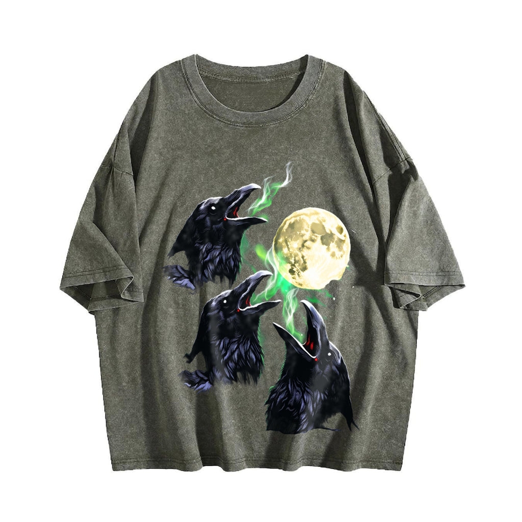 Raven Howling To Moon 90s Vintage Washed T-Shirt product image 4