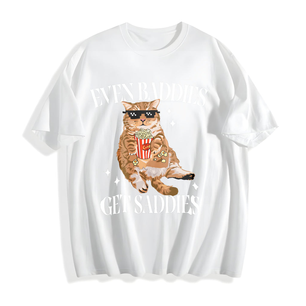 Even Baddies Get Saddies Funny Cat Cotton T-Shirt product image 2