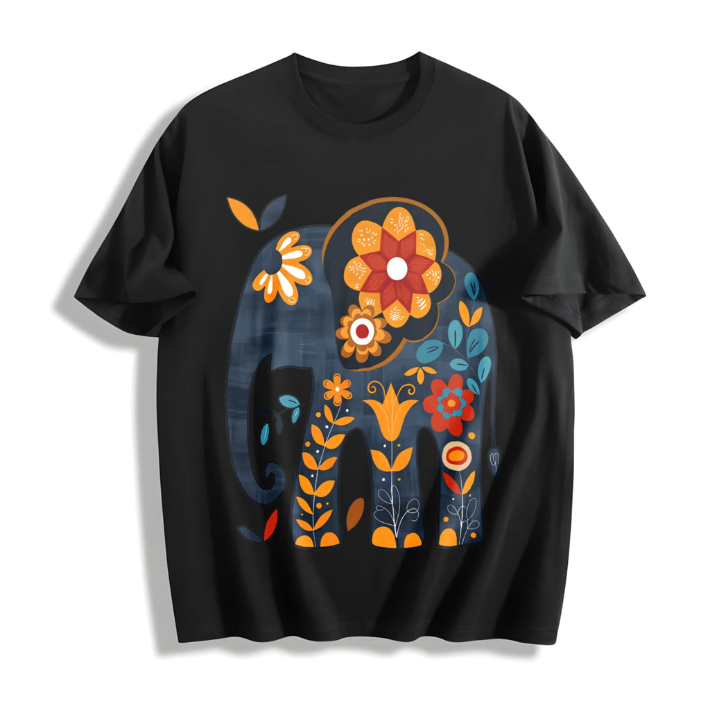 Bohemian Elephant - With Vibrant & Floral Cotton T-Shirt product image 1