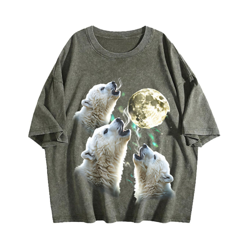 Baby Polar Bear Howling To Moon 90s Vintage Washed T-Shirt product image 4