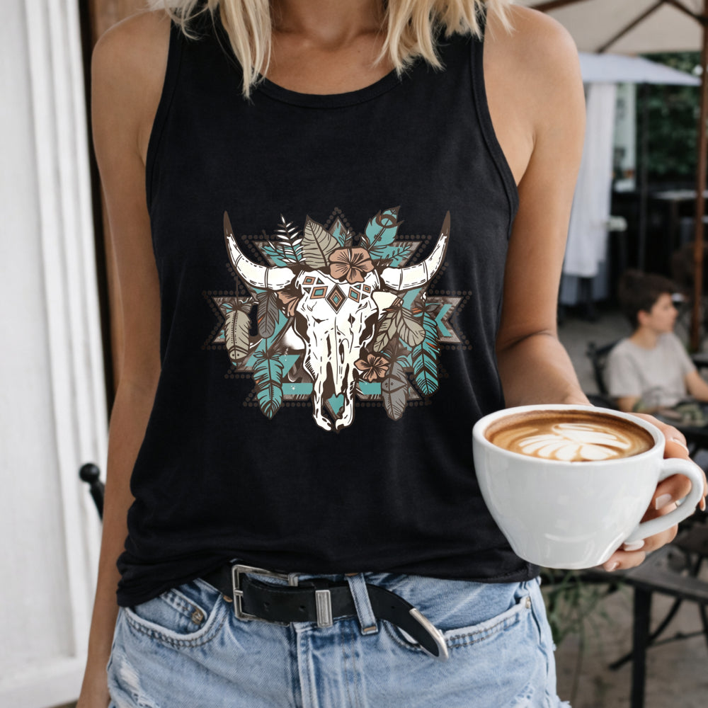 Western & Cartoon Cow Skull Women's Tank Top