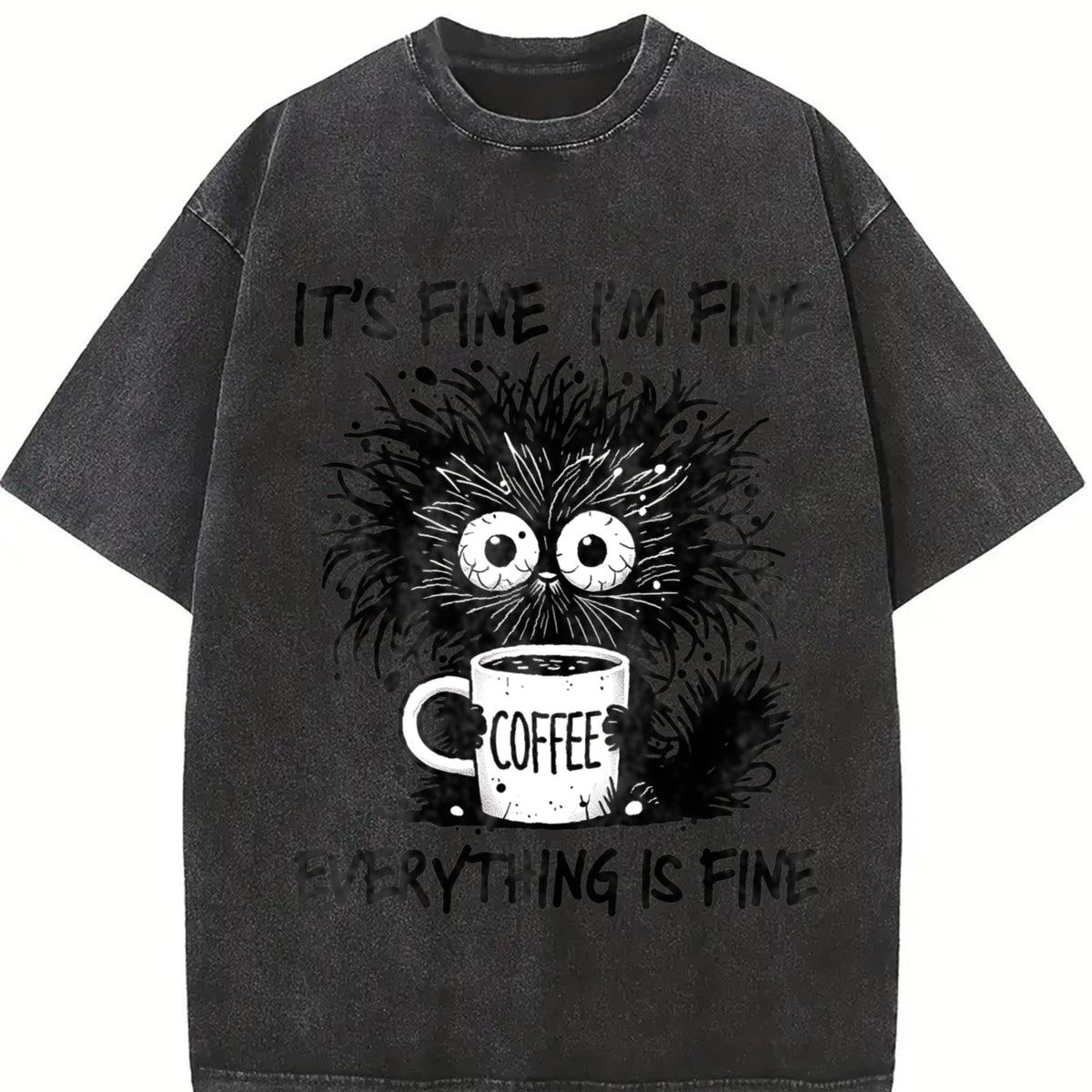 Animal Letter Furry Cat Coffee Vintage Washed T-Shirt product image 2