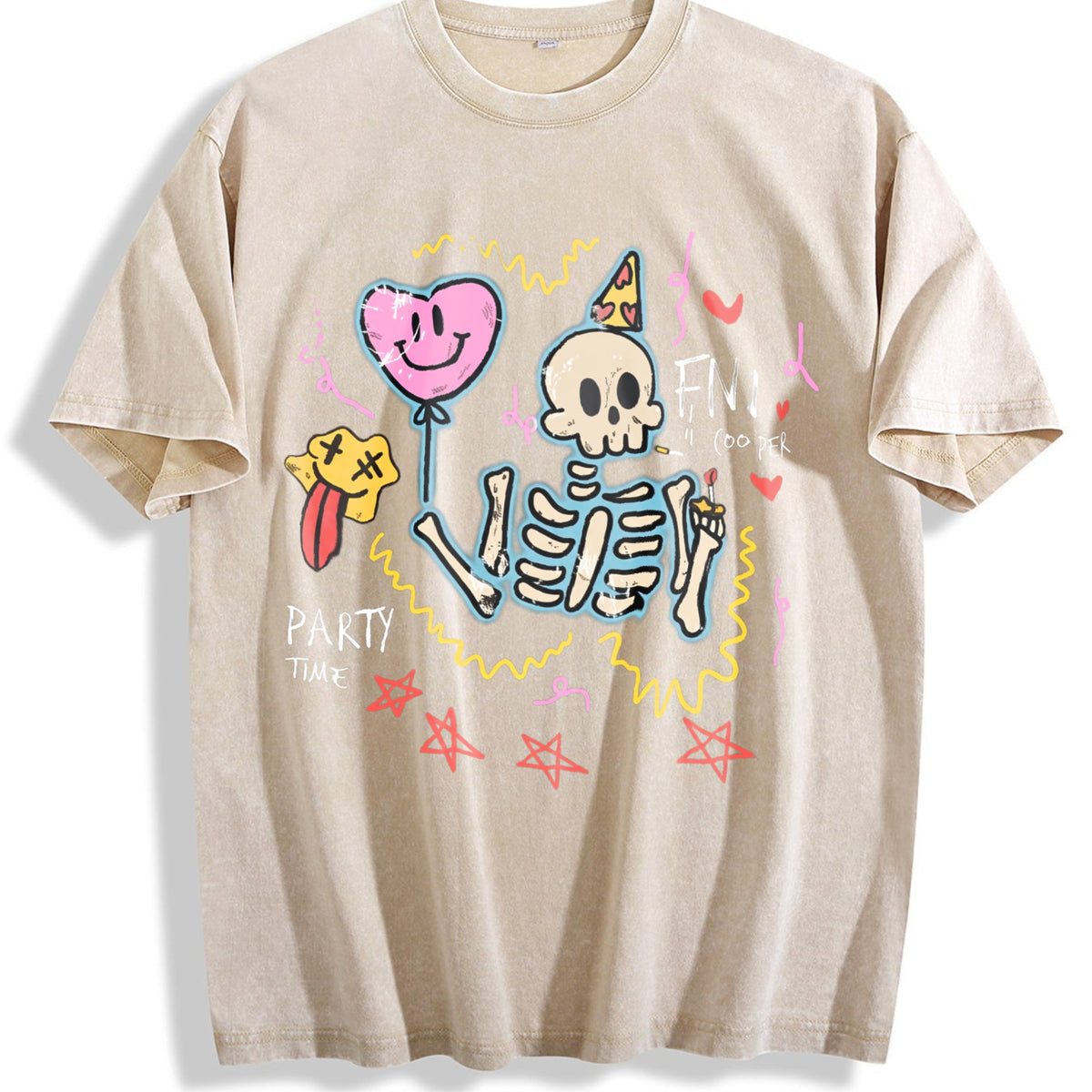 Party Skeleton with Balloons Vintage Washed T-Shirt product image 1