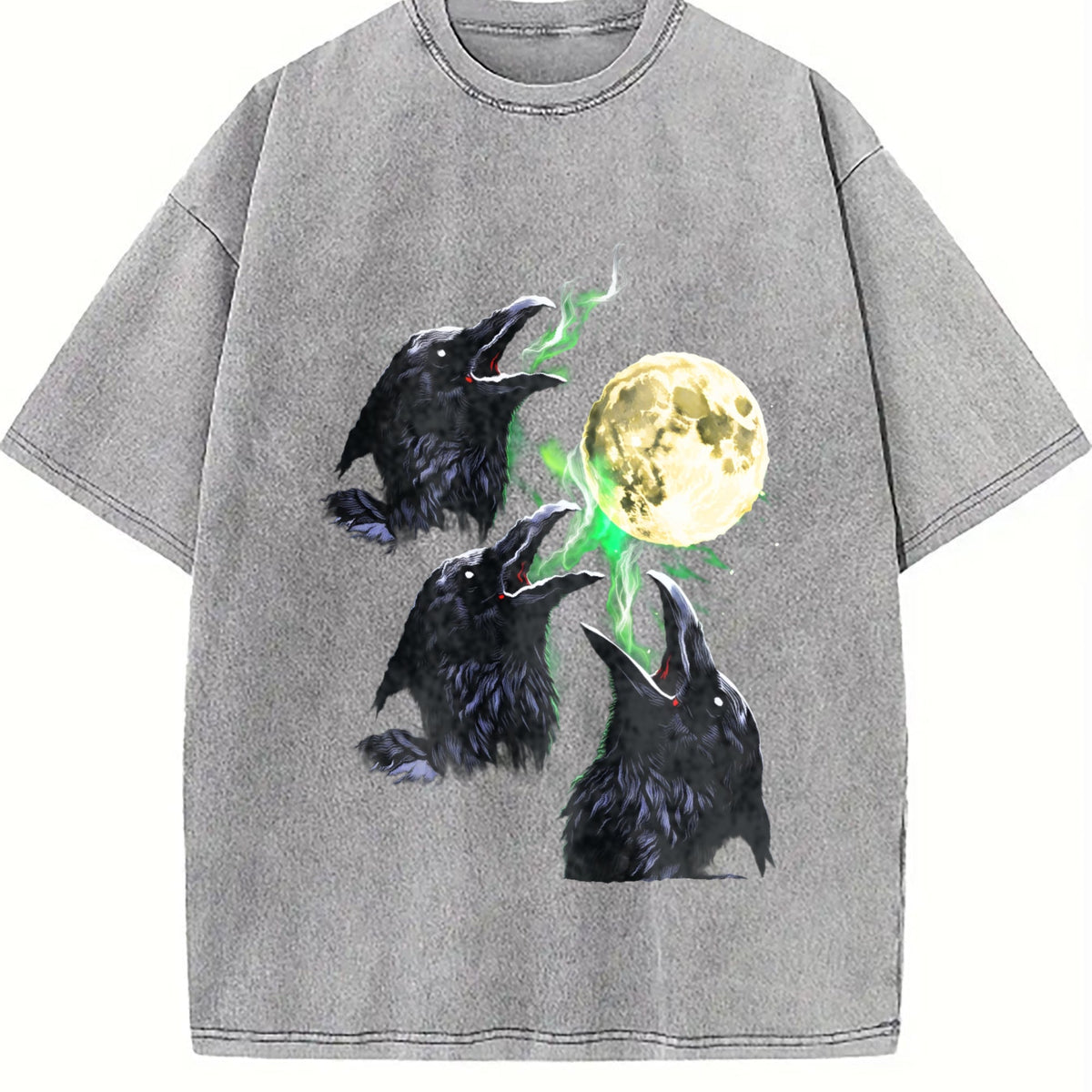 Raven Howling To Moon 90s Vintage Washed T-Shirt product image 5