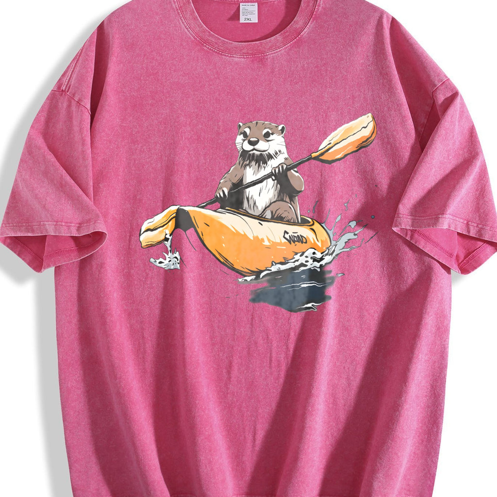 Black With Otter Kayaking Vintage Washed T-Shirt product image 7