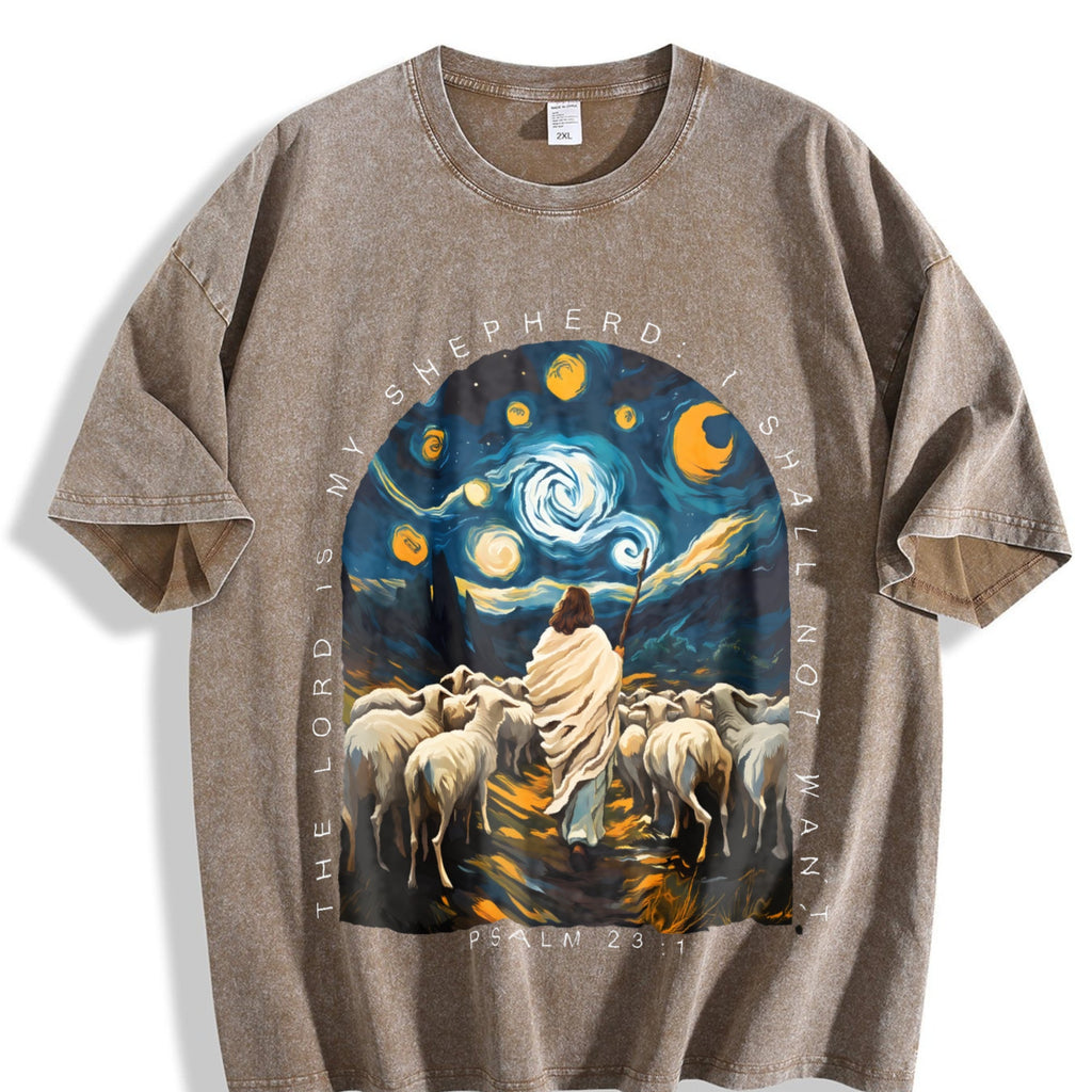 Shepherd and Sheep under a Starry Night Vintage Washed product image 3