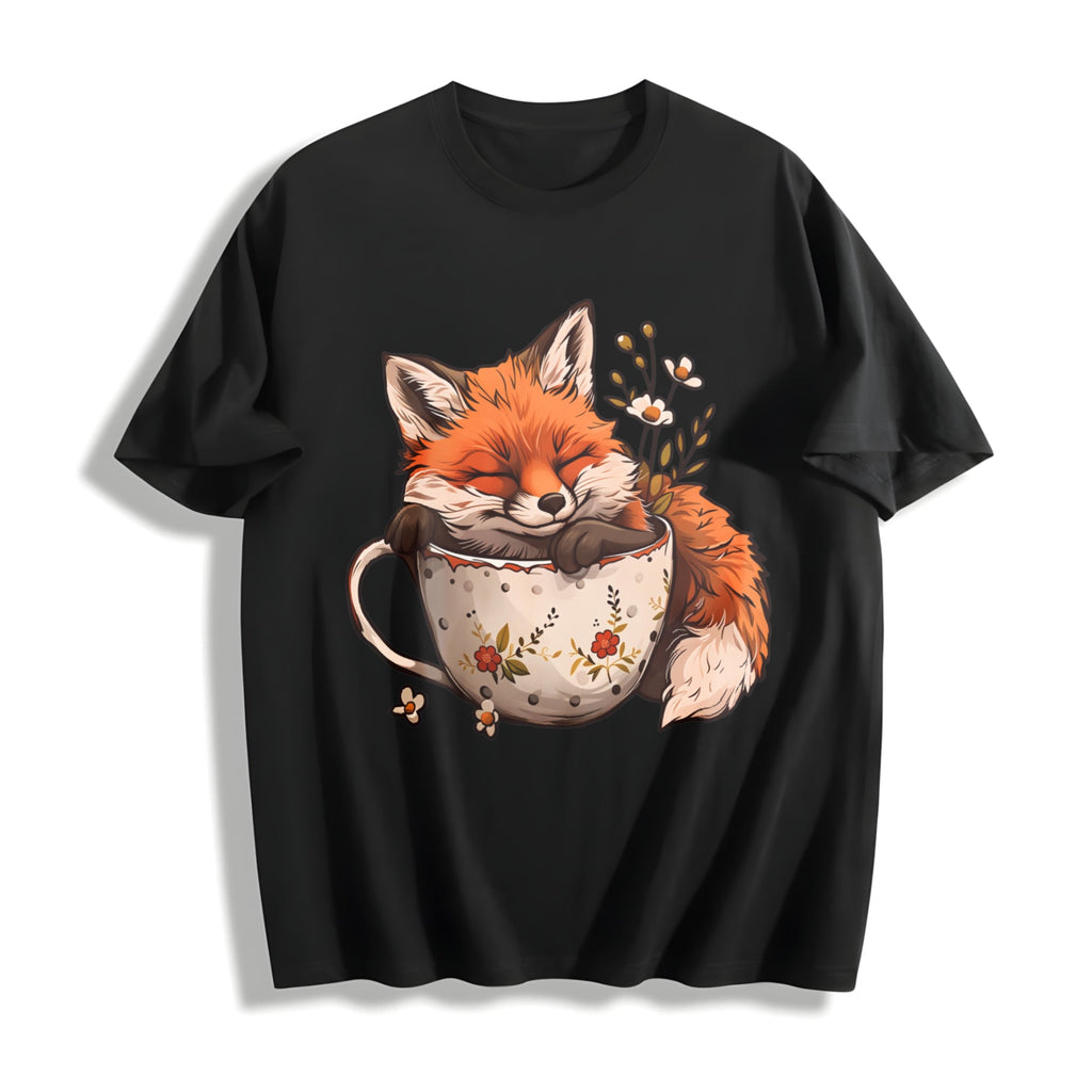 Winter : Little Fox Curled Up In A Floral Teacup Cotton product image 1