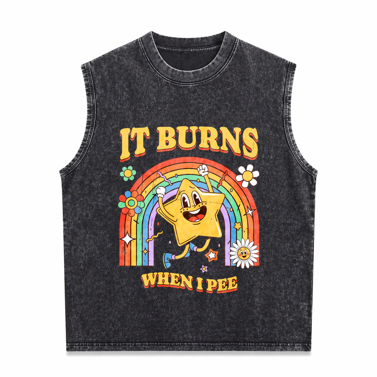 Funny Saying It Burns When I Pee Sarcastic Men's Washed Tank Top