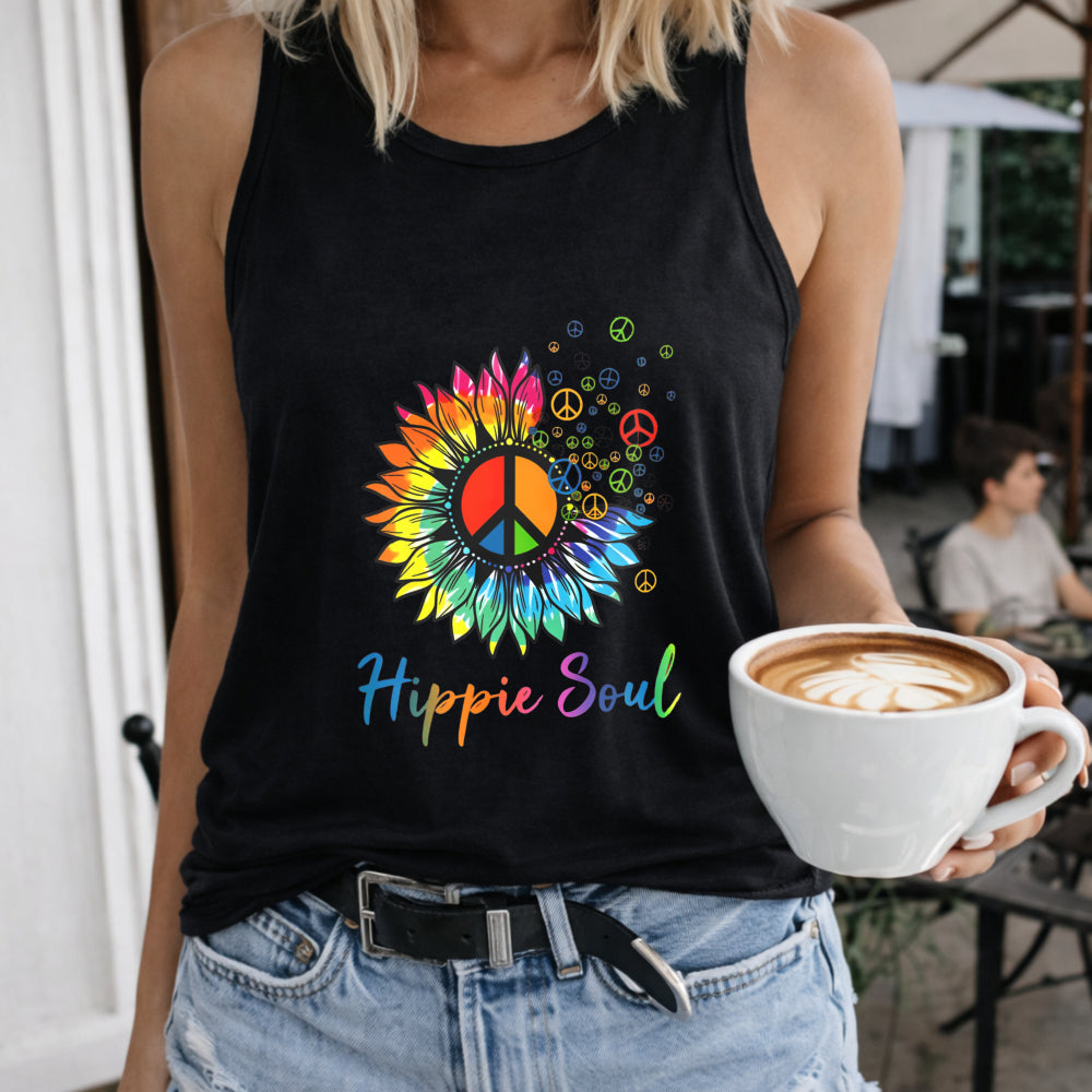 Hippie Soul Letter & Sunflower Women's Tank Top