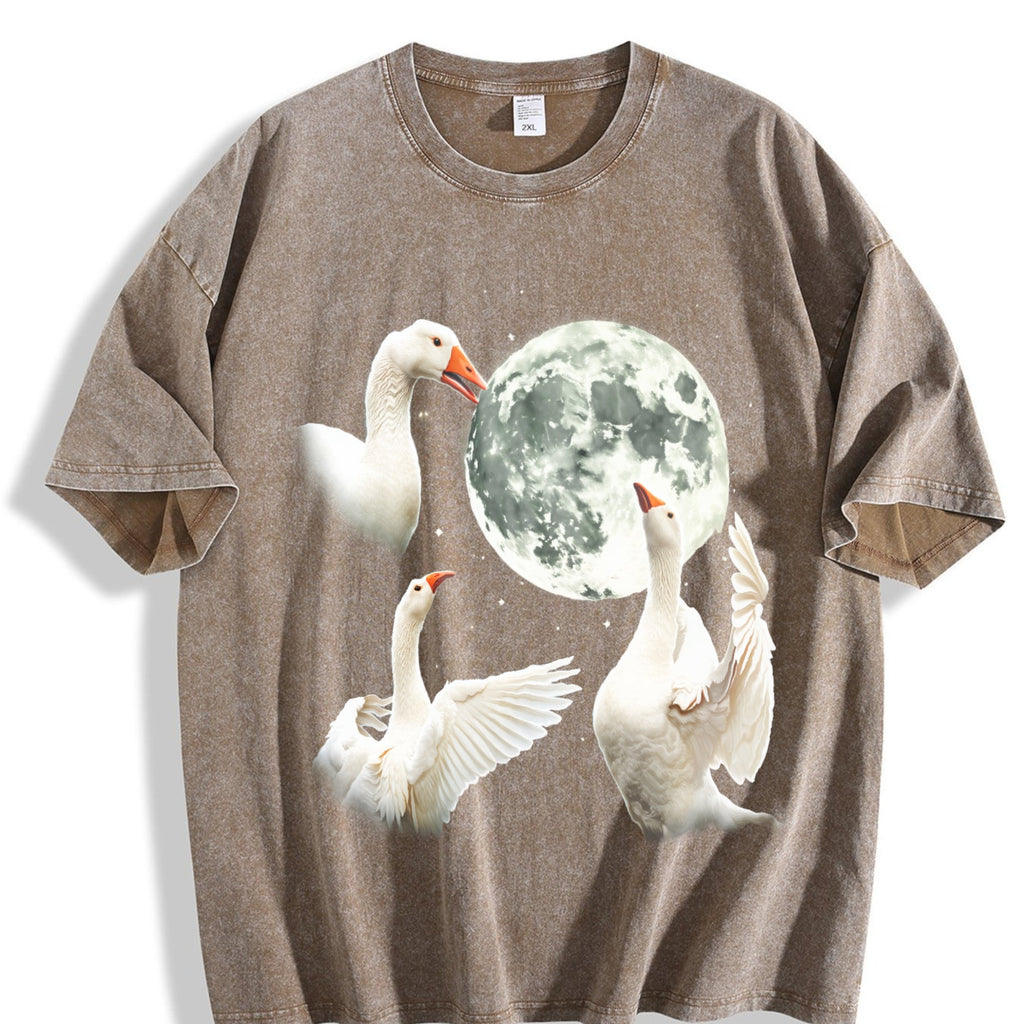 White Goose Howling At Moon 90s Vintage Washed T-Shirt product image 3