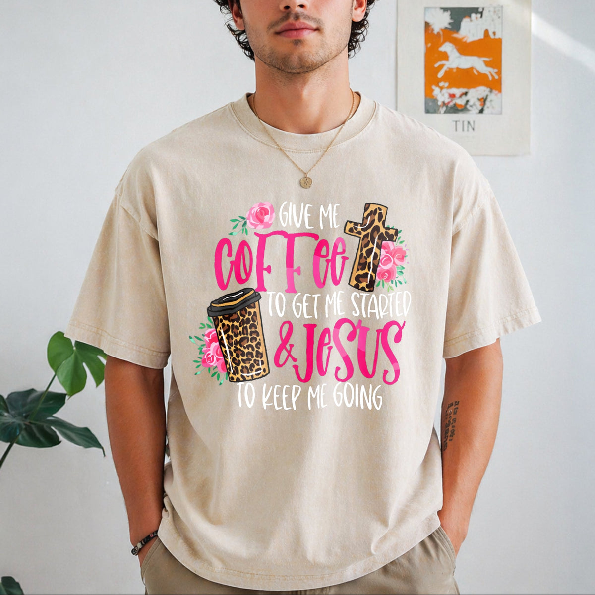 Funny Coffee & Faith - & Jesus Pink On Black Vintage Washed product image 1
