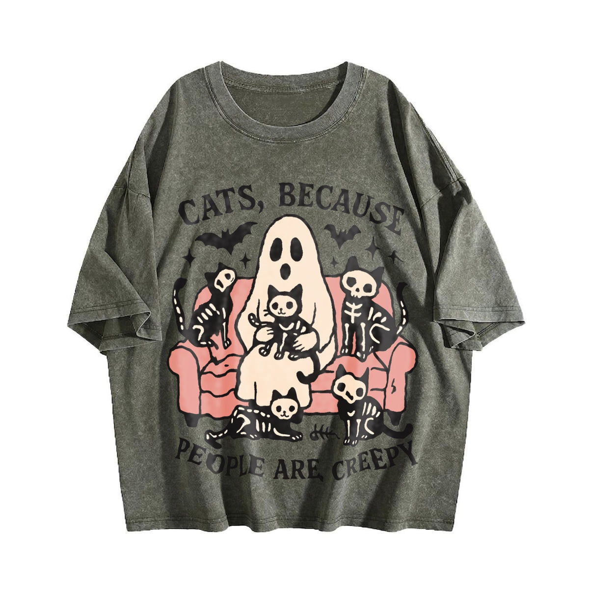 Summer Cats Sofa Skull Cat Vintage Washed T-Shirt product image 4
