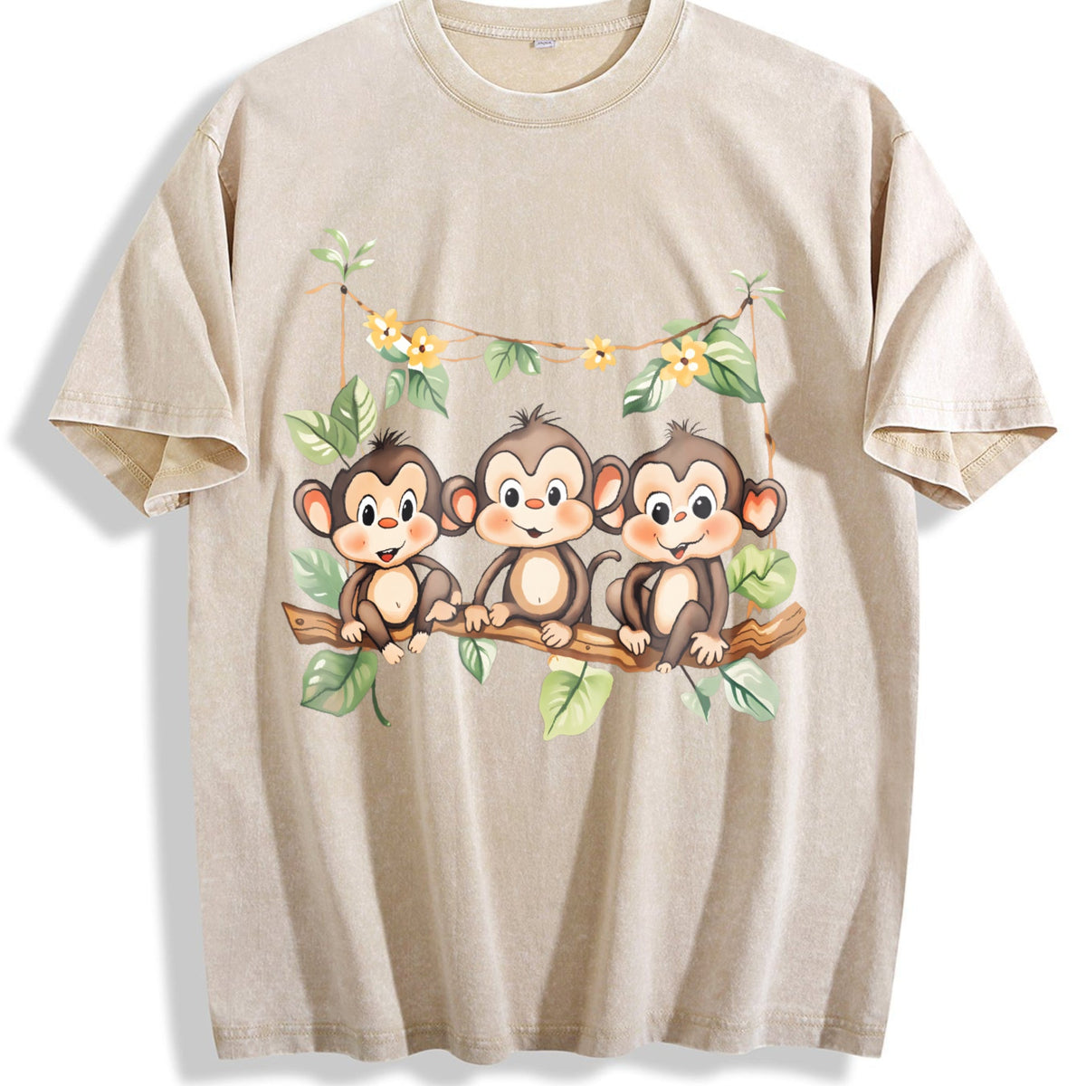 Summer : With Three Monkeys On Branch Yellow Flowers product image 1